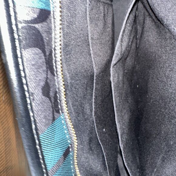 Coach Zip Top Tote with Green And Black Field Plaid Print (Style F80028) - Picture 8 of 11